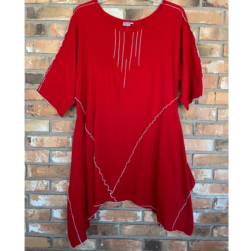 Sultry Touch Women’s Red Asymmetrical 3/4 Sleeve Kaftan Tunic Style Top Size 3X